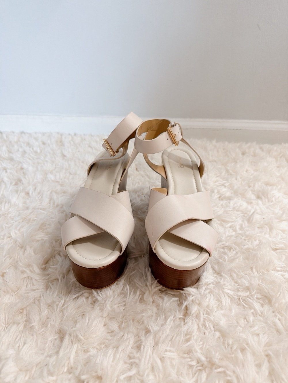 Michael Kors Cream Platform Wedge Sandals with Ankle Strap - Picture 3 of 6